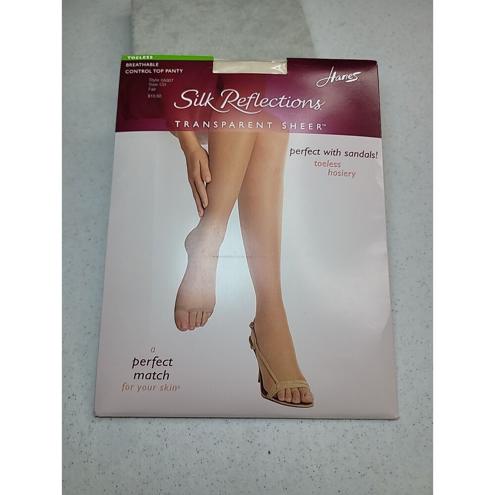Hanes Silk Reflections Transparent Sheer Pantyhose Control Top Toeless Fair  CD